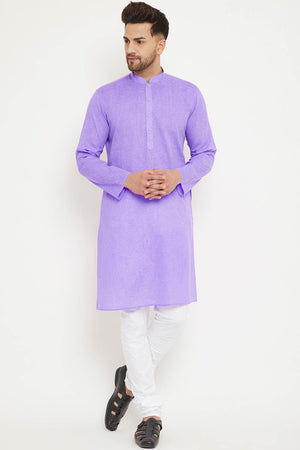 Men's blended Cotton Solid Kurta Set in Purple - 42