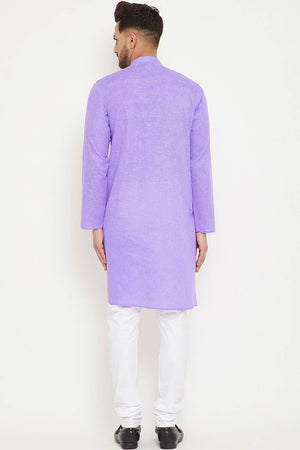 Men's blended Cotton Solid Kurta Set in Purple - 42