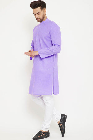 Men's blended Cotton Solid Kurta Set in Purple - 42