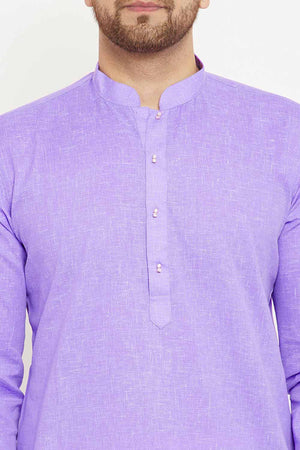 Men's blended Cotton Solid Kurta Set in Purple - 42