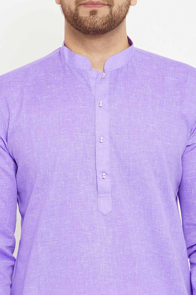 Men's blended Cotton Solid Kurta Set in Purple - 42