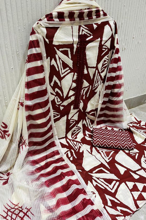 Maroon Printed Cotton Kurti Pant Set (VCDM0293-MRON)