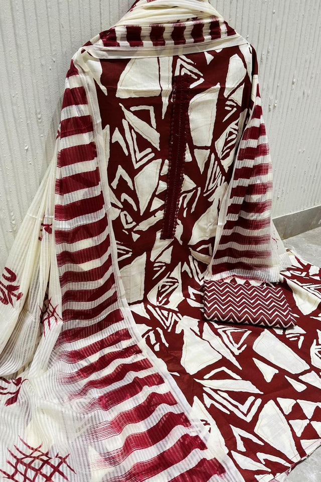 Maroon Printed Cotton Kurti Pant Set (VCDM0293-MRON)