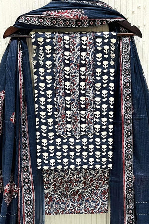 Navy Blue Printed Cotton Kurti Pant Set (VCDM0295-NBLU)