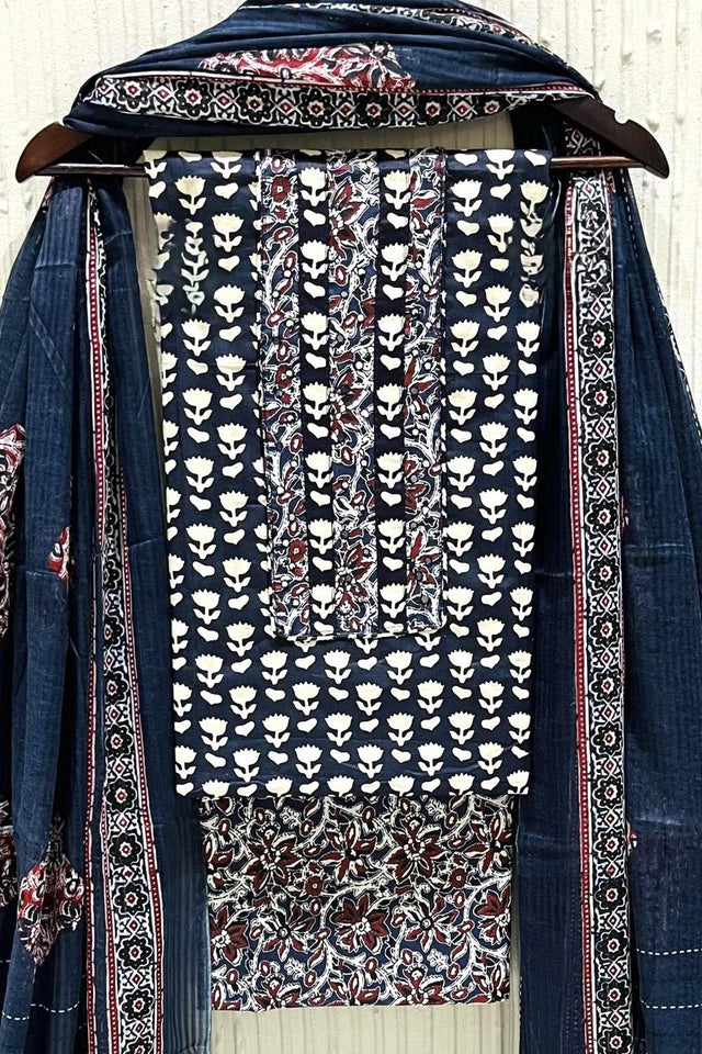 Navy Blue Printed Cotton Kurti Pant Set (VCDM0295-NBLU)