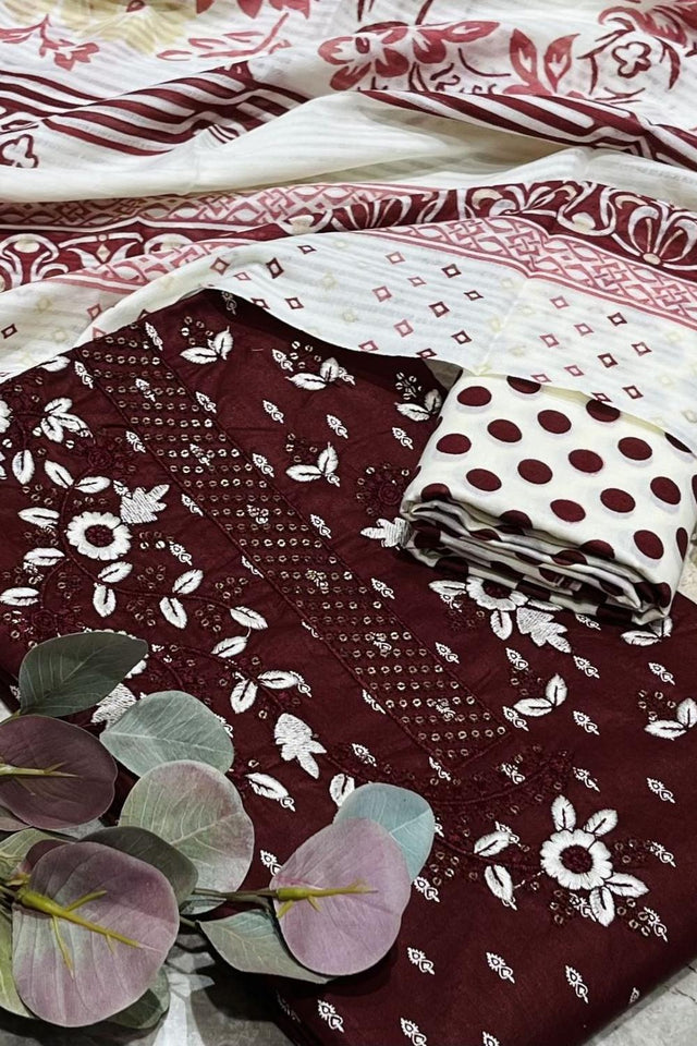 Maroon Printed Cotton Kurti Pant Set (VCDM0301-MRON)