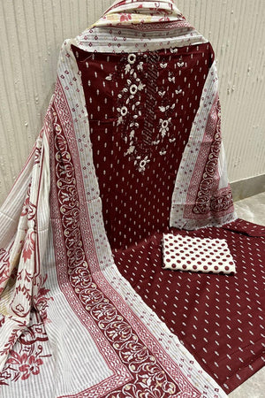 Maroon Printed Cotton Kurti Pant Set (VCDM0301-MRON)