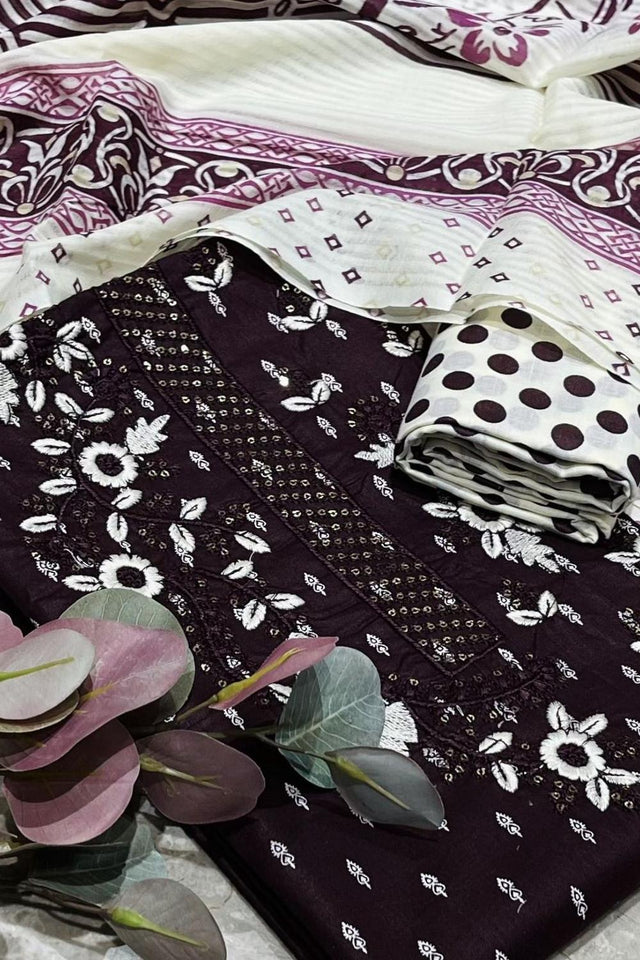 Wine Printed Cotton Kurti Pant Set (VCDM0302-WINE)