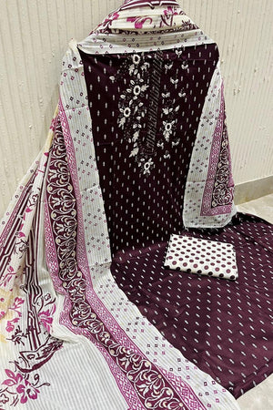 Wine Printed Cotton Kurti Pant Set (VCDM0302-WINE)