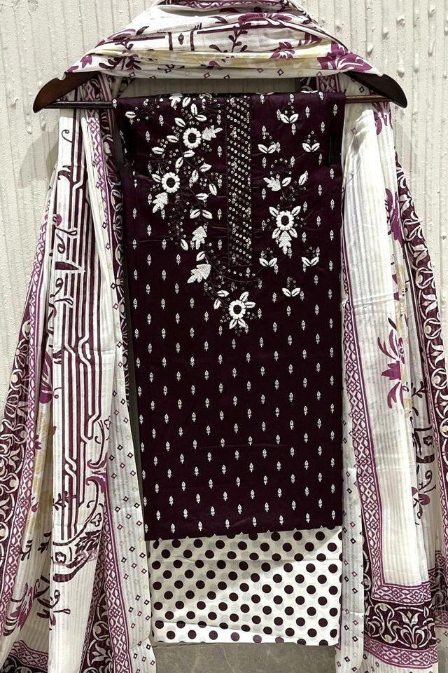 Wine Printed Cotton Kurti Pant Set (VCDM0302-WINE)