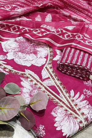 Pink Floral Printed Cotton Kurti Pant Set (VCDM0303-PINK)
