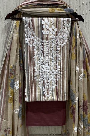 Mauve Floral Embroidered Cotton Kurti Pant Set (VCDM0307-MAUV)