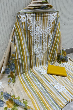 Yellow Floral Embroidered Cotton Kurti Pant Set (VCDM0309-YLOW)