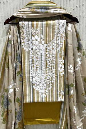 Yellow Floral Embroidered Cotton Kurti Pant Set (VCDM0309-YLOW)