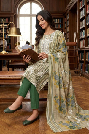Green Floral Embroidered Cotton Kurti Pant Set (VCDM0310-GREN)