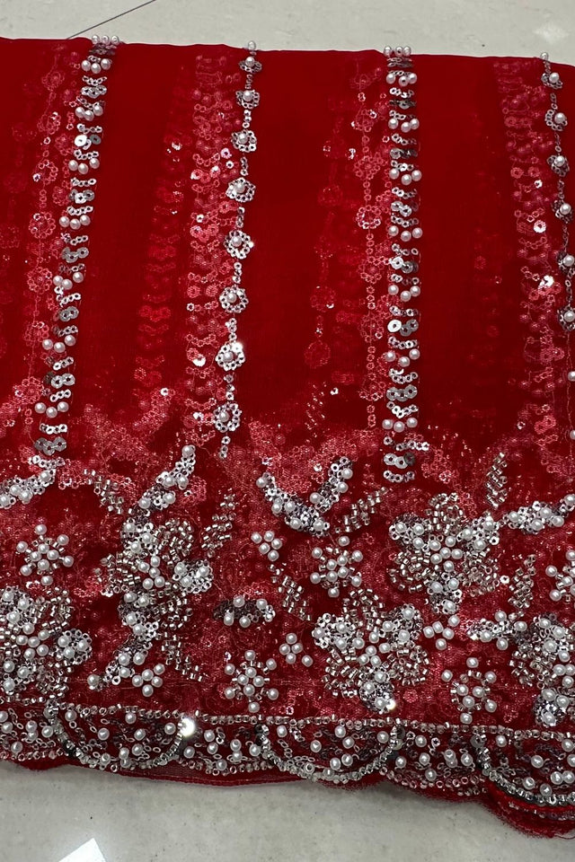 Red Heavy Embroidered Net Saree (VD-ON5191-Red)