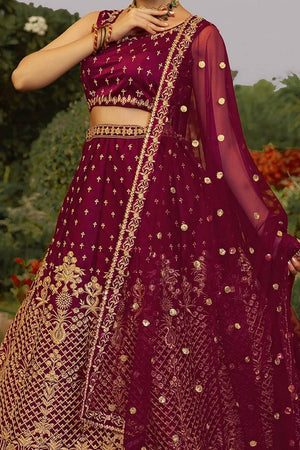 Maroon Floral Embroidered Art Silk Lehenga (VD-marun)