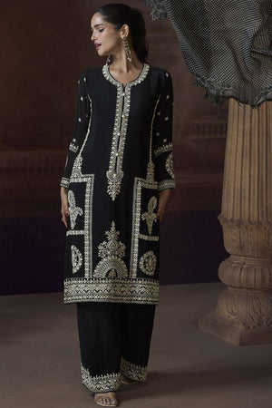 Black Embroidered Art Silk Salwar Suit (VEGA ALEMZEB- 5781)