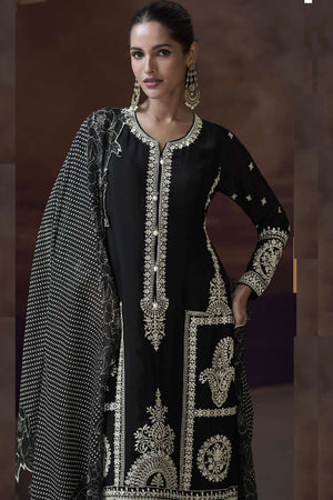 Black Embroidered Art Silk Salwar Suit (VEGA ALEMZEB- 5781)