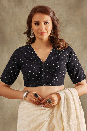 Black Cotton Printed Short Sleeves Blouse