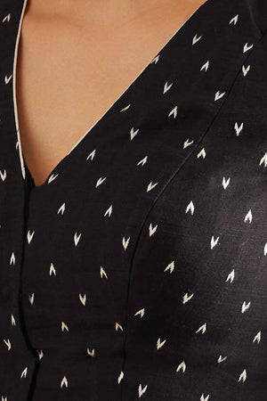 Black Cotton Printed Short Sleeves Blouse