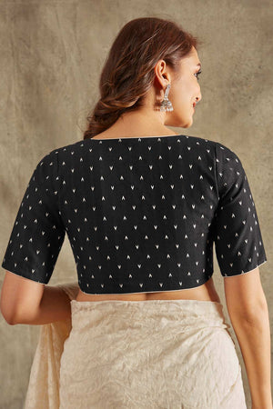 Black Cotton Printed Short Sleeves Blouse