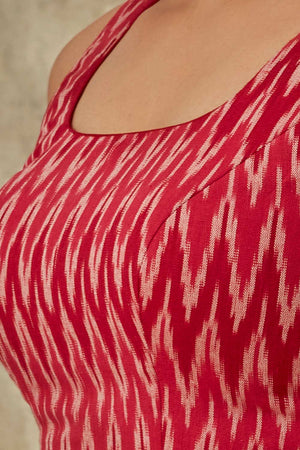 Pink Khadi Cotton Printed Sleeveless Blouse