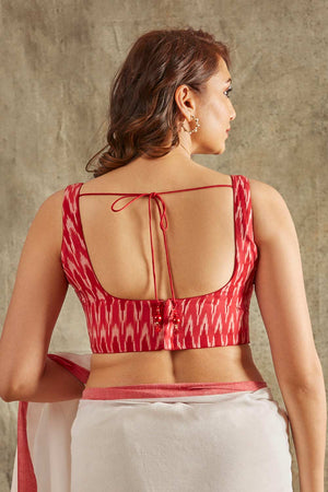 Pink Khadi Cotton Printed Sleeveless Blouse