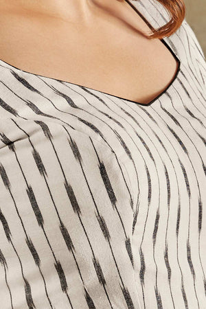 White Khadi Cotton Printed Short Sleeves Blouse