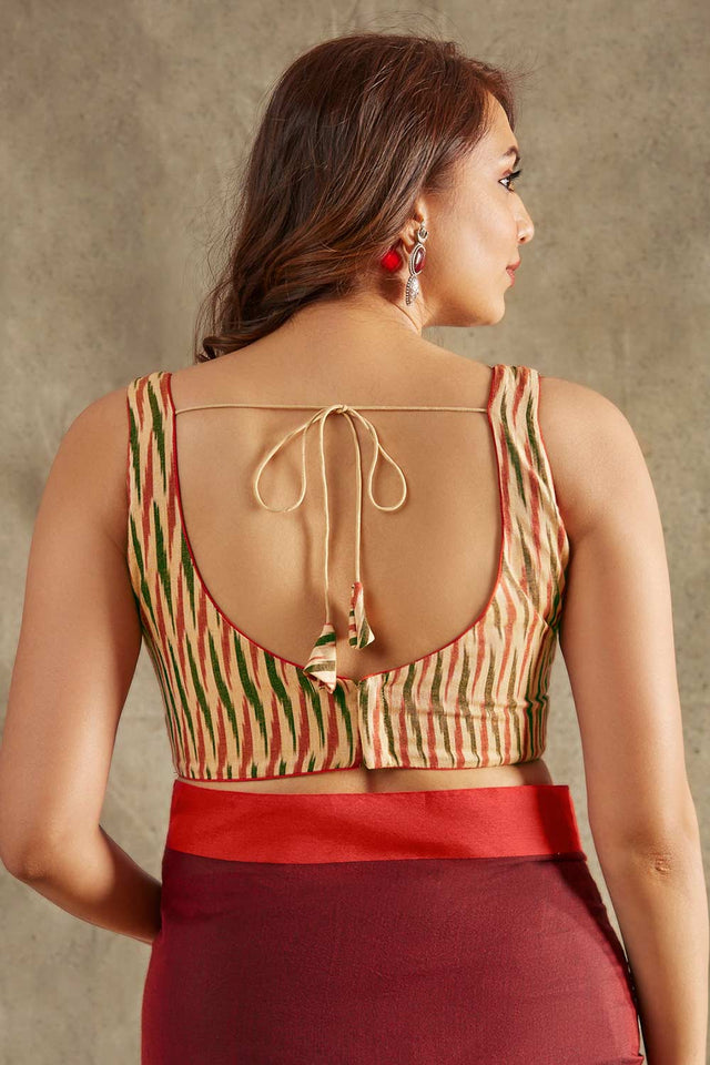 Beige Pure Cotton Printed Sleeveless Blouse