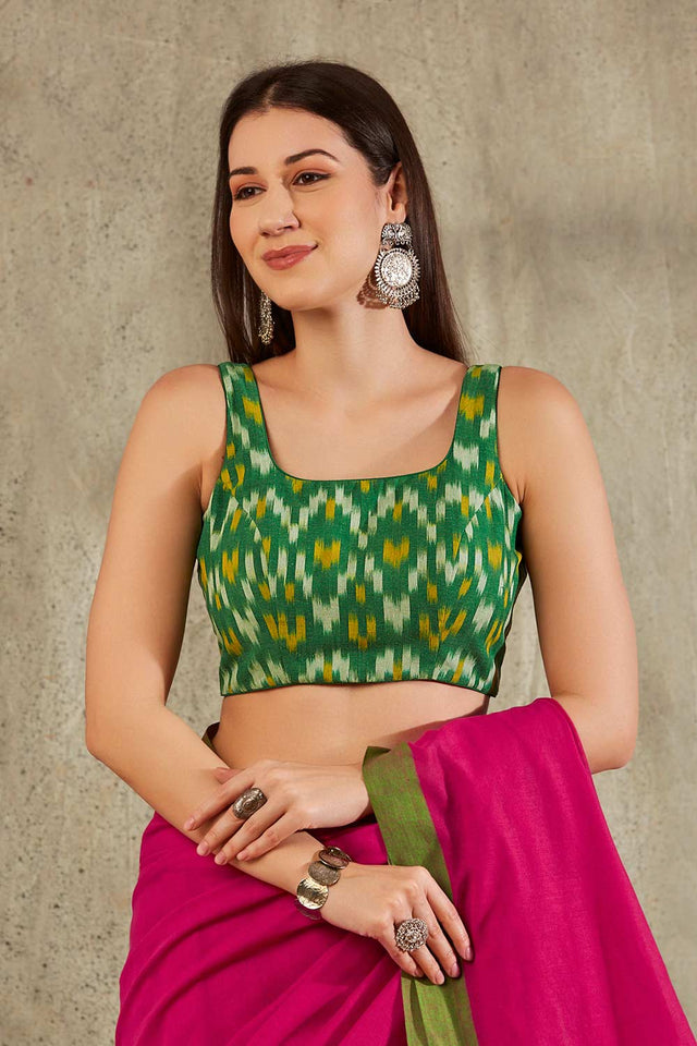 Green Cotton Printed Sleeveless Blouse