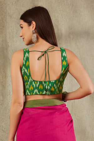 Green Cotton Printed Sleeveless Blouse