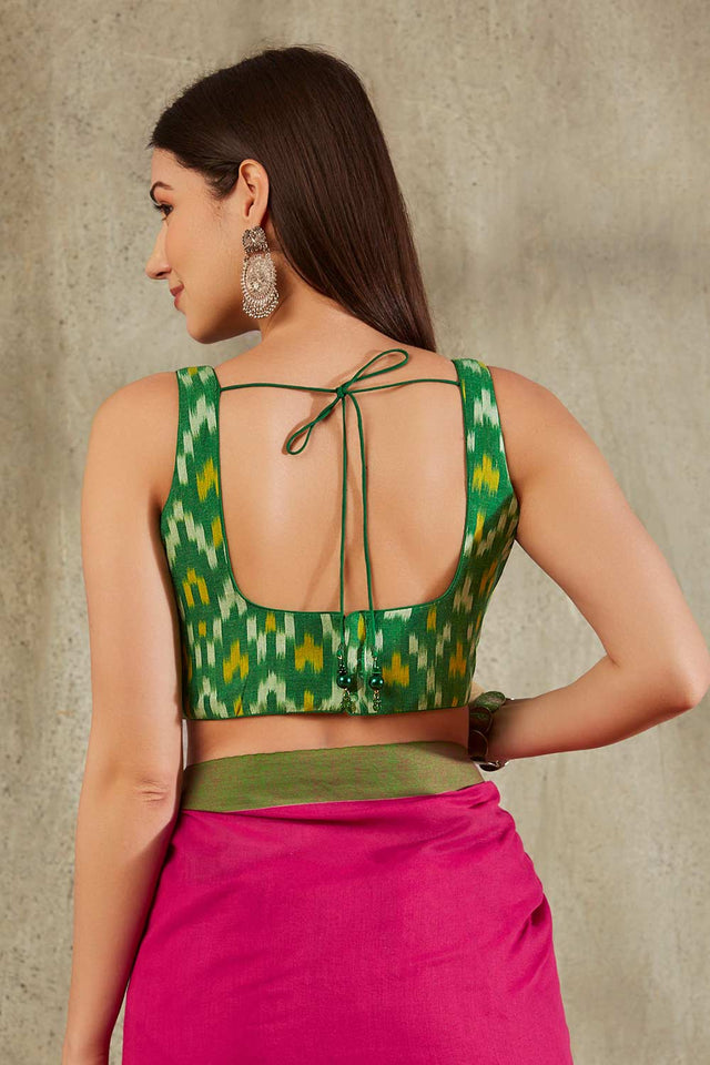 Green Cotton Printed Sleeveless Blouse