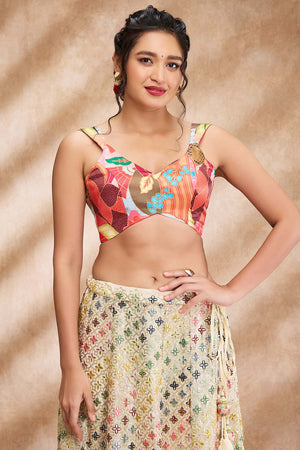 Multi Silk Printed Sleeveless Blouse