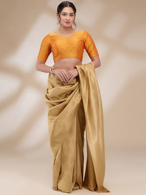 Mustard Silk Blend Printed Half Sleeves Blouse