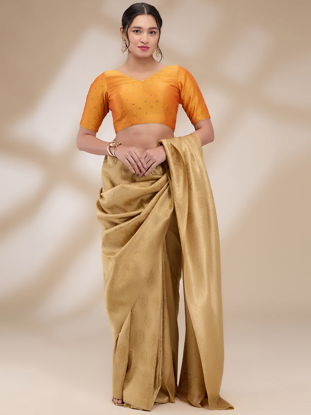 Mustard Silk Blend Printed Half Sleeves Blouse