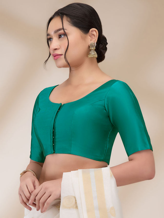 Rama Green Silk Blend Solid Half Sleeves Blouse