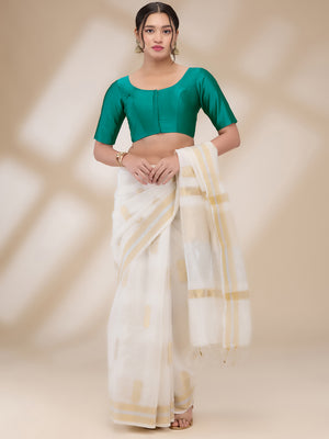 Rama Green Silk Blend Solid Half Sleeves Blouse