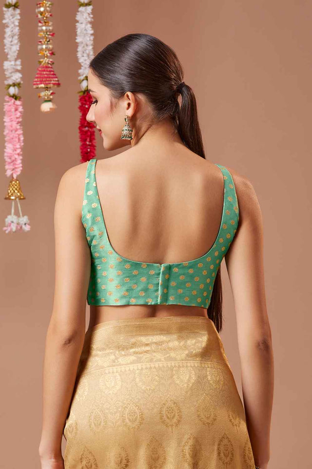 Turquoise Woven Brocade Blouse - 38