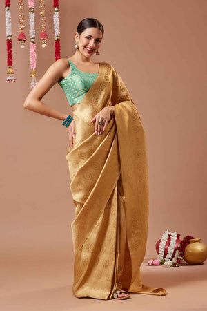 Turquoise Woven Brocade Blouse - 38