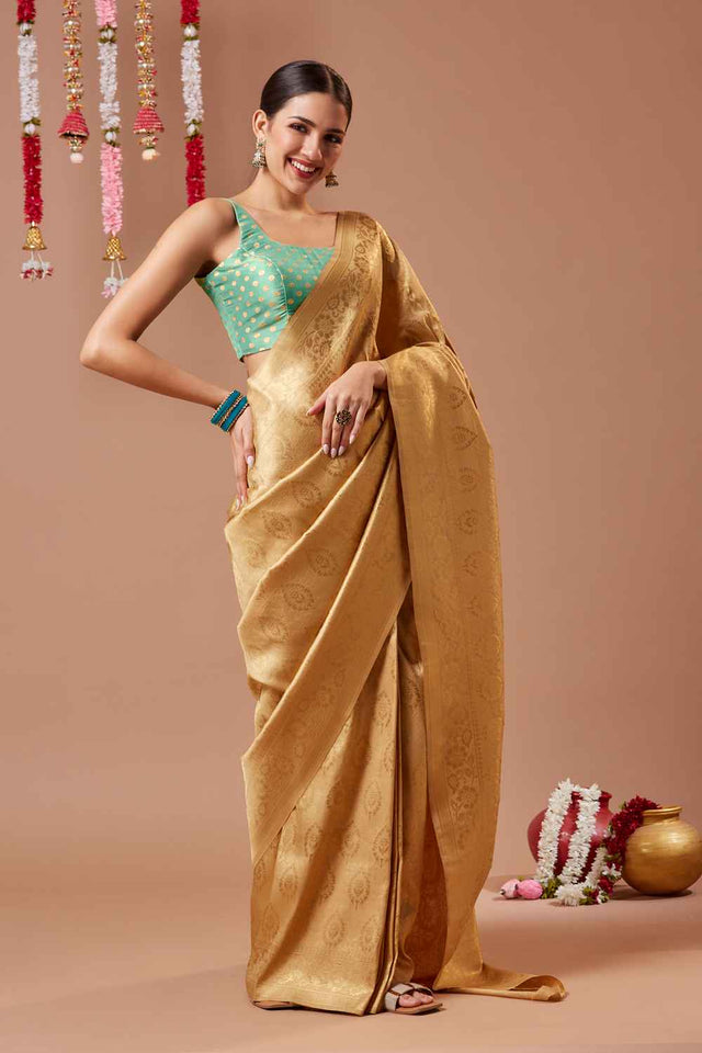 Turquoise Woven Brocade Blouse - 38