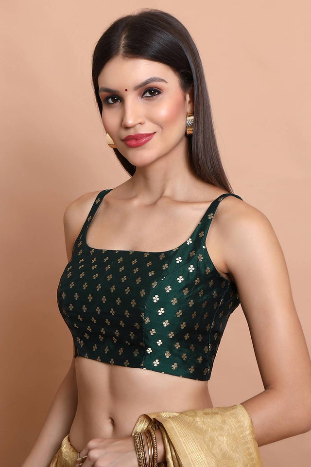 Green Woven Brocade Blouse