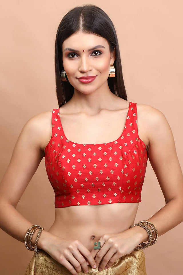 Red Woven Brocade Blouse