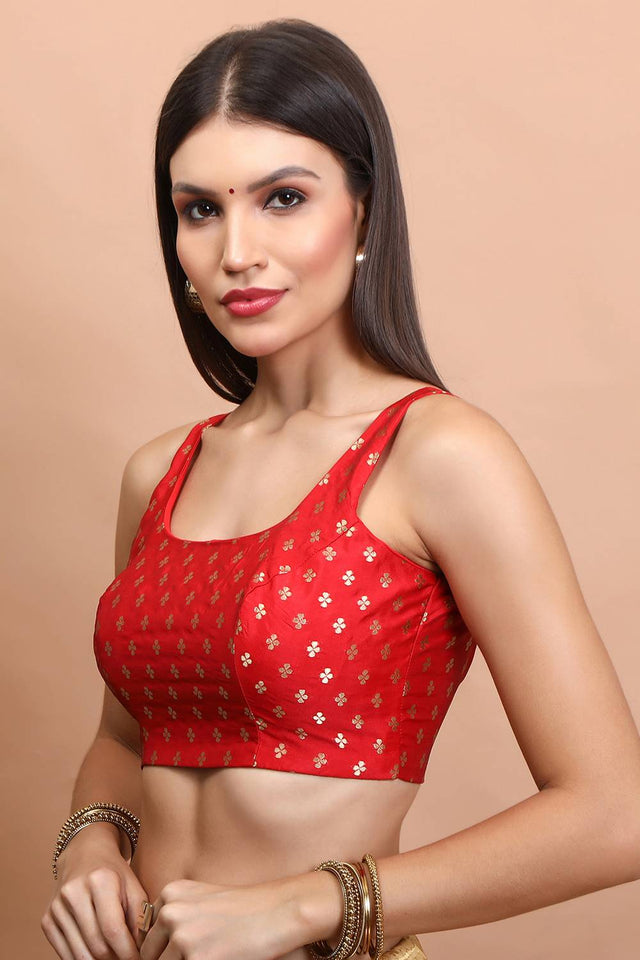 Red Woven Brocade Blouse