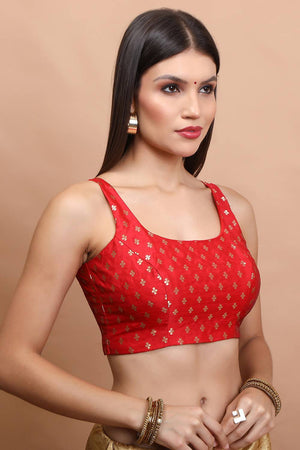 Red Woven Brocade Blouse