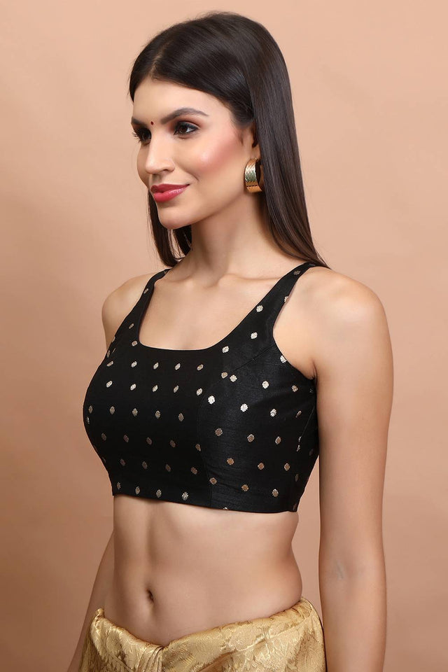 Black Woven Brocade Blouse