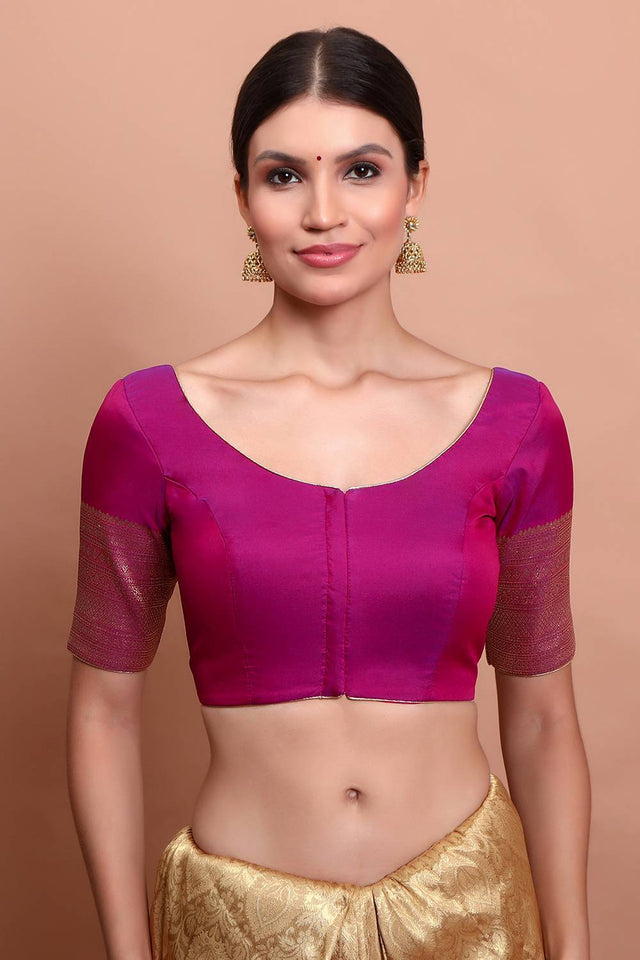 Magenta Woven Silk Blouse