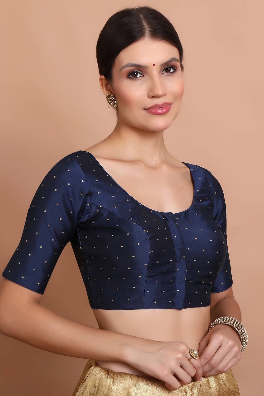Buy Navy Blue Woven Silk Blouse Online - KARMAPLACE