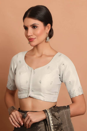 Silver Embroidered Tissue Blouse
