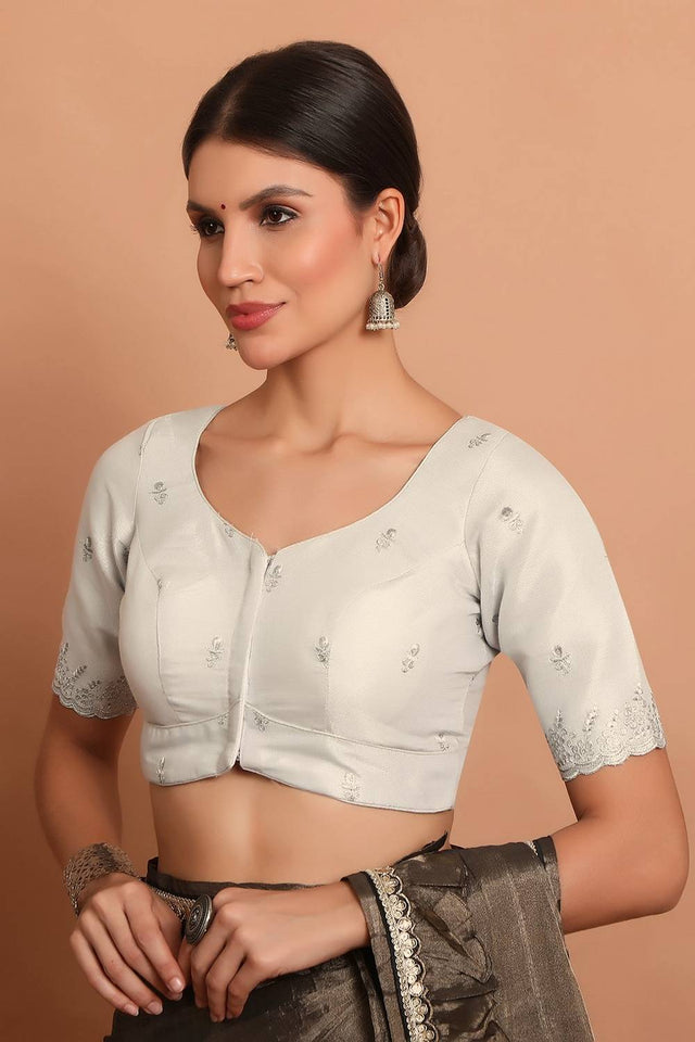 Silver Embroidered Tissue Blouse